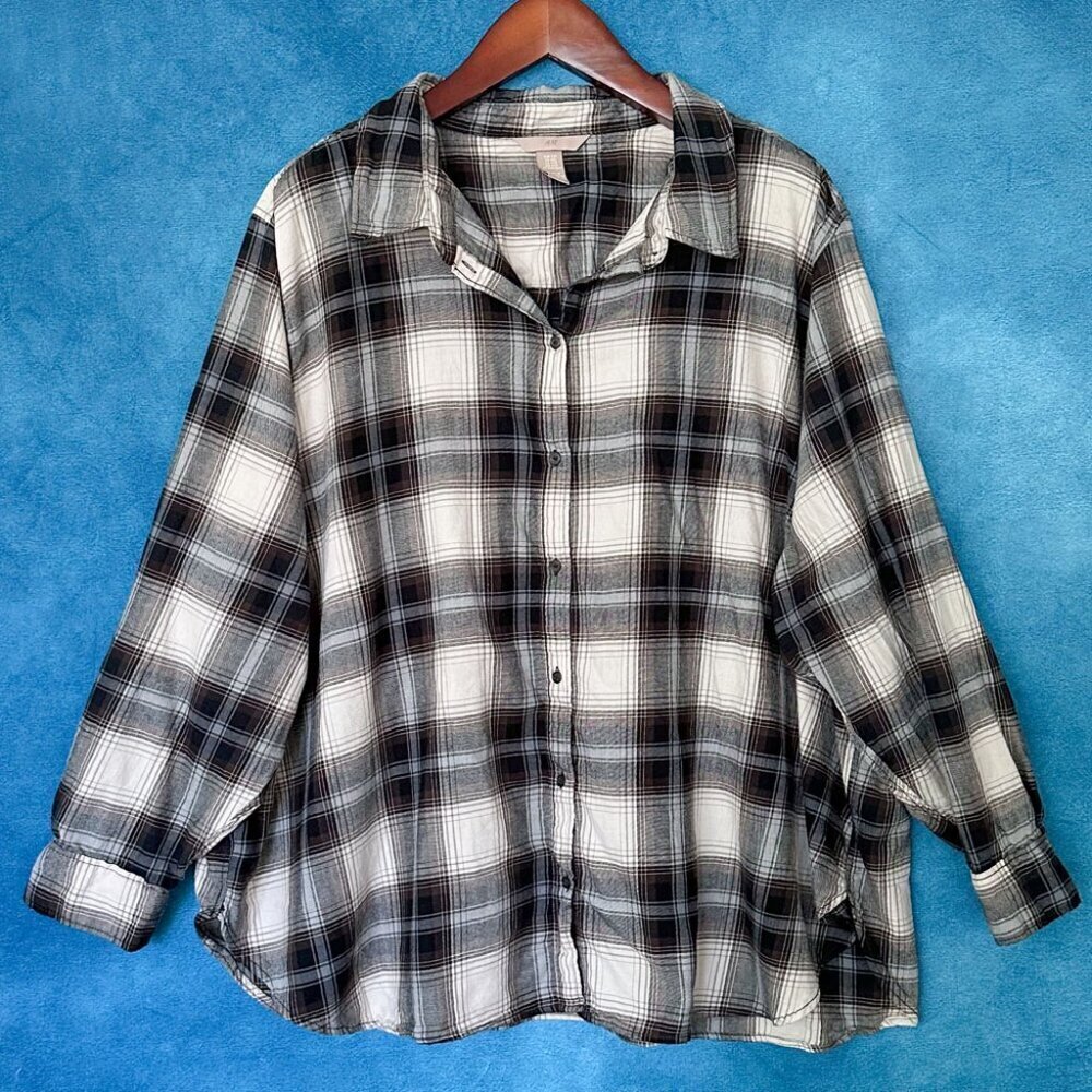 H&M Black/Grey/White Plaid Shirt, Size 4X